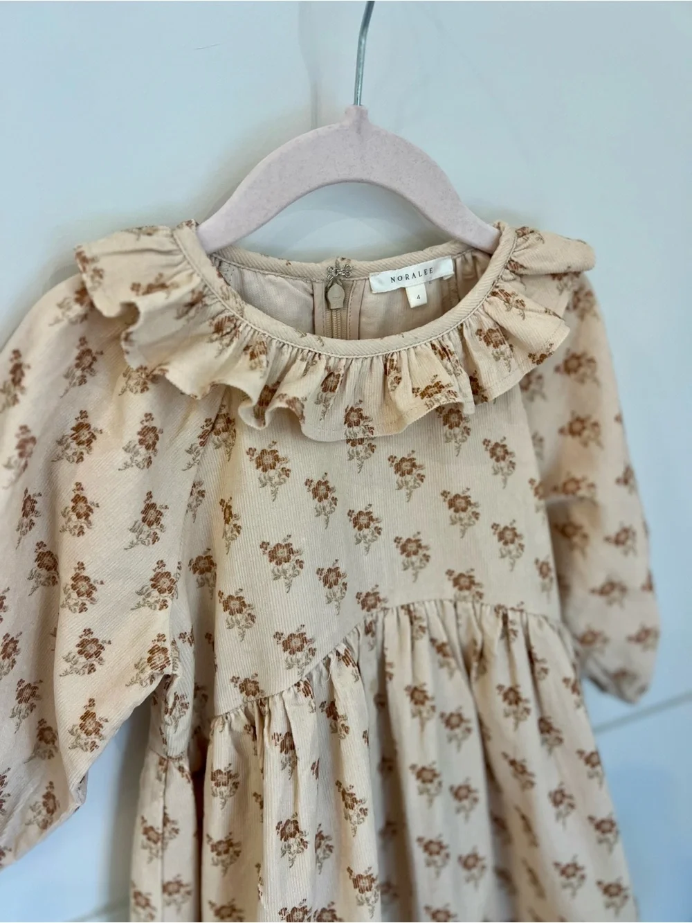 Classic Ruffled Collar Cream Floral Dress for Kids